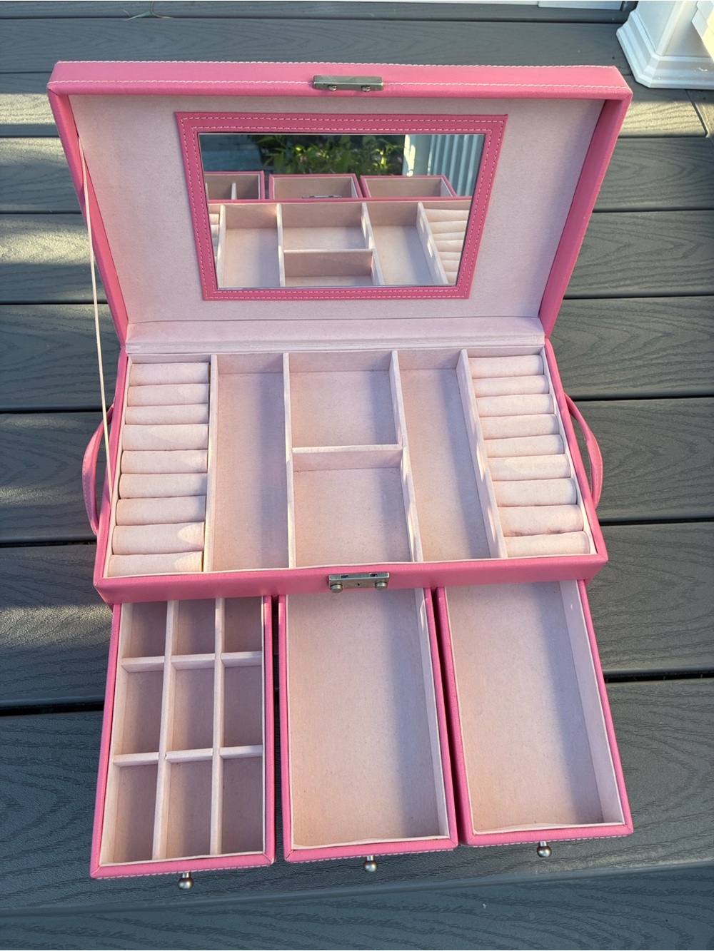 Pink Faux Leather Jewelry Organizer Box with Multiple Drawers - Picture 7 of 9